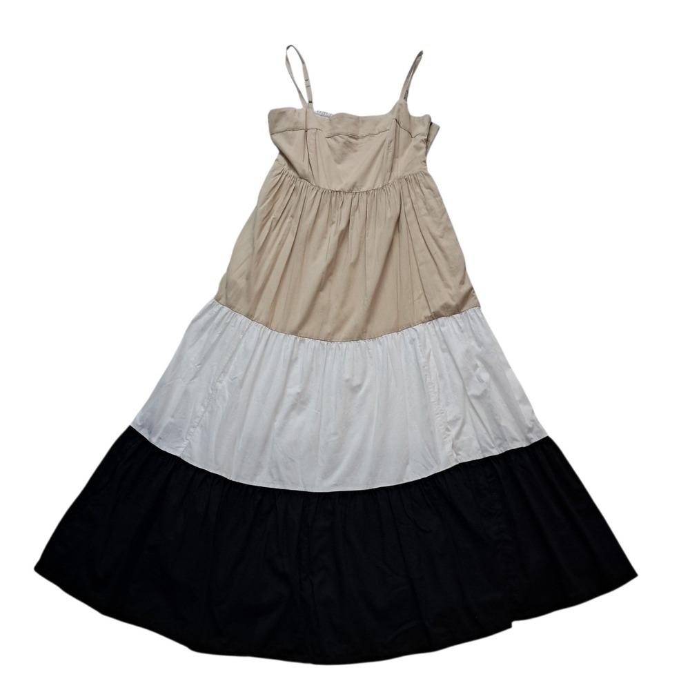 J. Crew Factory Dress Women's Small Midi Square Neck Tiered Colorblock Neutral